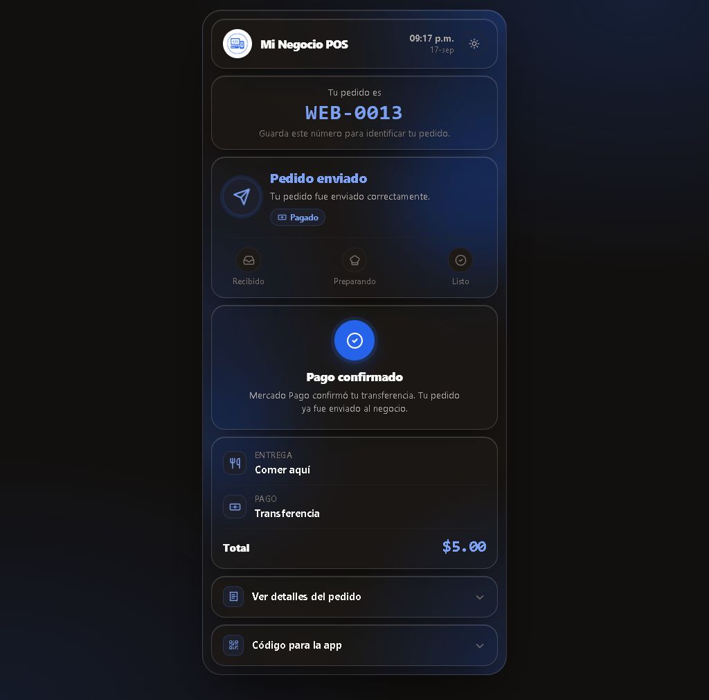 Ticket real WEB-0013 pagado por transferencia y enviado al negocio